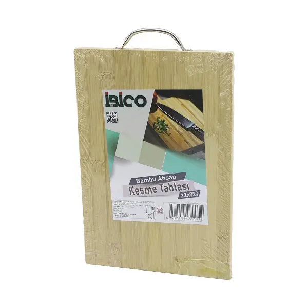 22X32 X 1.7CM Lux Ahşap Bambu Kesim Panosu - Kesme Tahtası Metal Kulplu