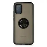 Samsung Galaxy A02s Kılıf Montreal Yüzüklü Silikon Kapak - Siyah-1