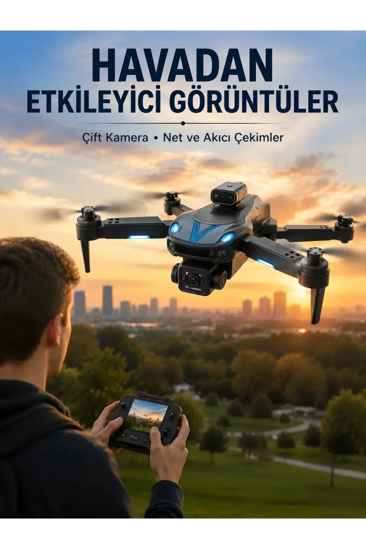 Katlanabilir Çift Kameralı Drone Uzaktan Kumandalı Hava Aracı