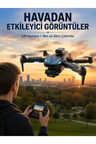 Katlanabilir Çift Kameralı Drone Uzaktan Kumandalı Hava Aracı
