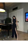 Kadın Hediyelik Dik Yaka Kolsuz Balık Kesim Elbise-1