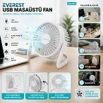 Usb Şarjlı - Pvc Gövde 14.5X14.1CM Masa Üstü Fan - Vantilatör EFN-505-2