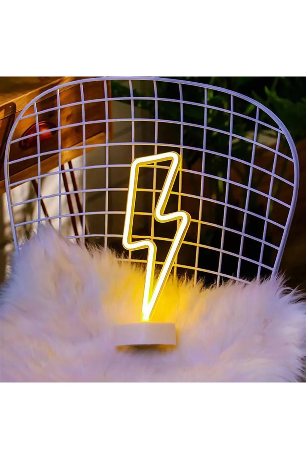 Dekoratif Şimşek Şeklinde Pilli Neon Led Lamba Süs Masa Lambası