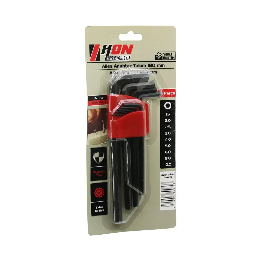 9PCS Siyah Uzun - Düz 180MM Alyan Allen Anahtar Takımı BRKT-800703