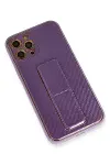 Apple iPhone 12 Pro Kılıf Coco Karbon Standlı Kapak - Mor-3