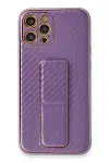 Apple iPhone 12 Pro Kılıf Coco Karbon Standlı Kapak - Mor-1