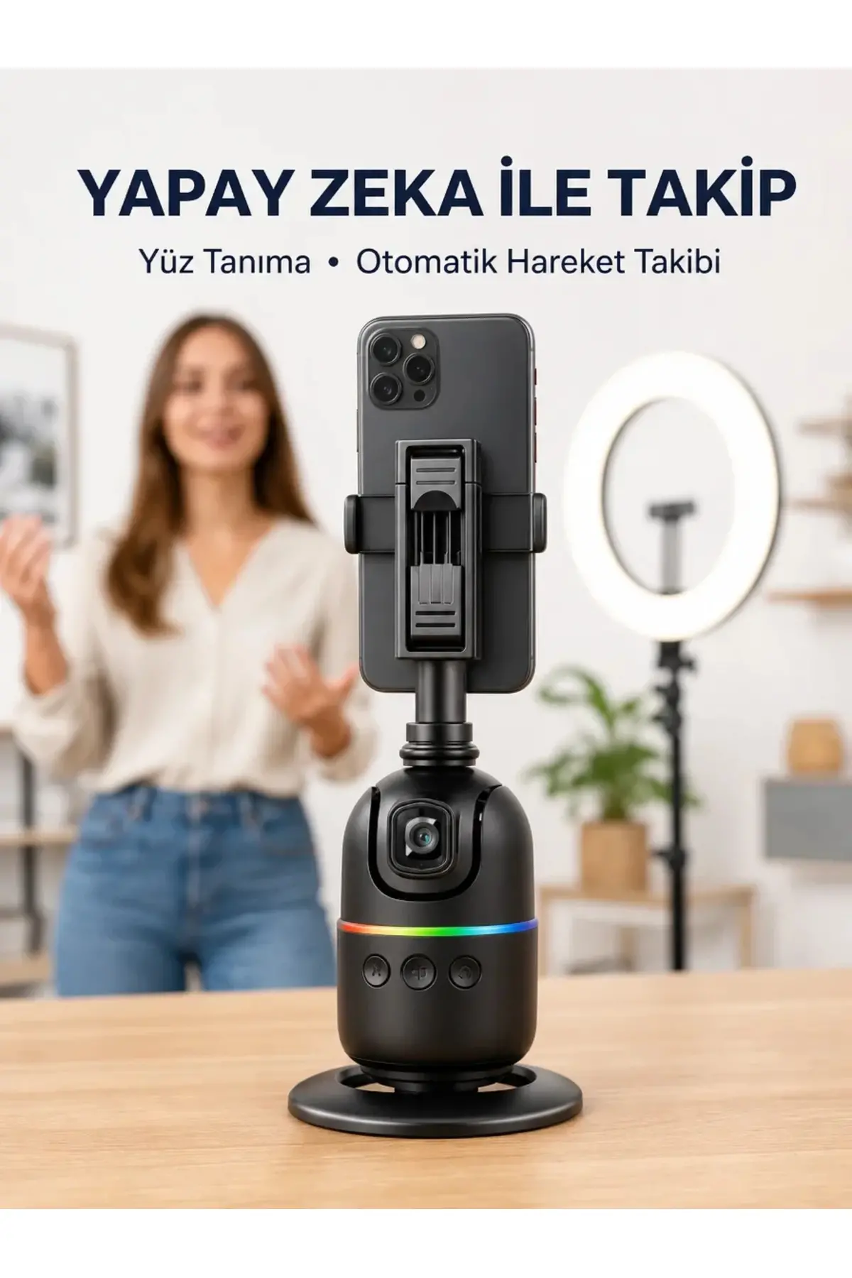 Telefon ve Kamera Uyumlu 360° Otomatik Takipli Akıllı Masa Tripodu Yeni Nesil