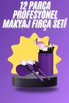 12 Parça Makyaj Fırça Seti Profesyonel Fondöten Allık Far Kontür Fırçası-3