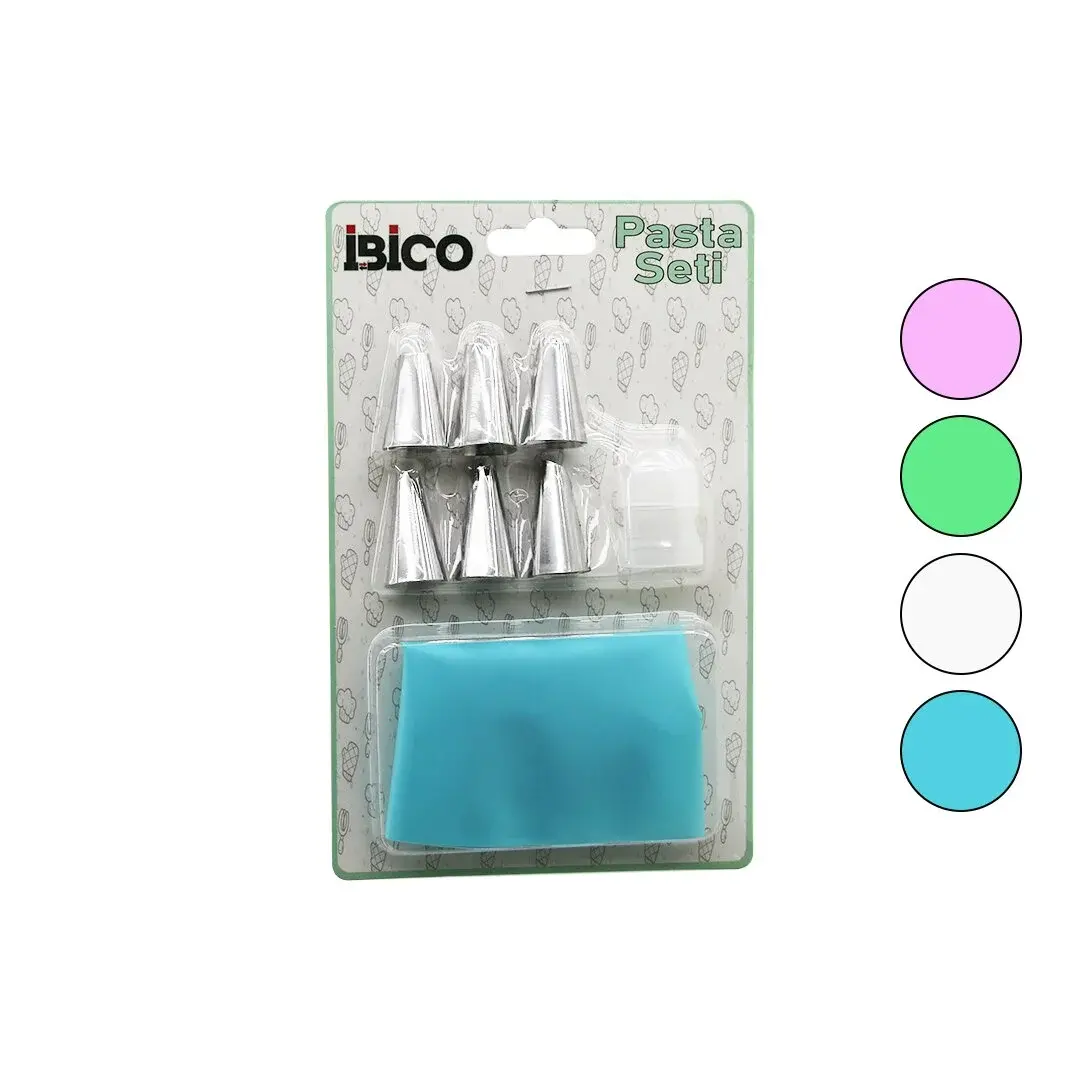 8PCS Pasta Süsleme Seti 1AD-KREMA Torbası - 6AD-METAL + 1AD-PLASTİK Uç