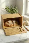 Doğal Bambu Kapaklı Ekmek Kutusu & Doğal Bambu Ekmek Dolabı (23x38x20 cm)-2