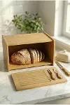 Doğal Bambu Kapaklı Ekmek Kutusu & Doğal Bambu Ekmek Dolabı (23x38x20 cm)-3