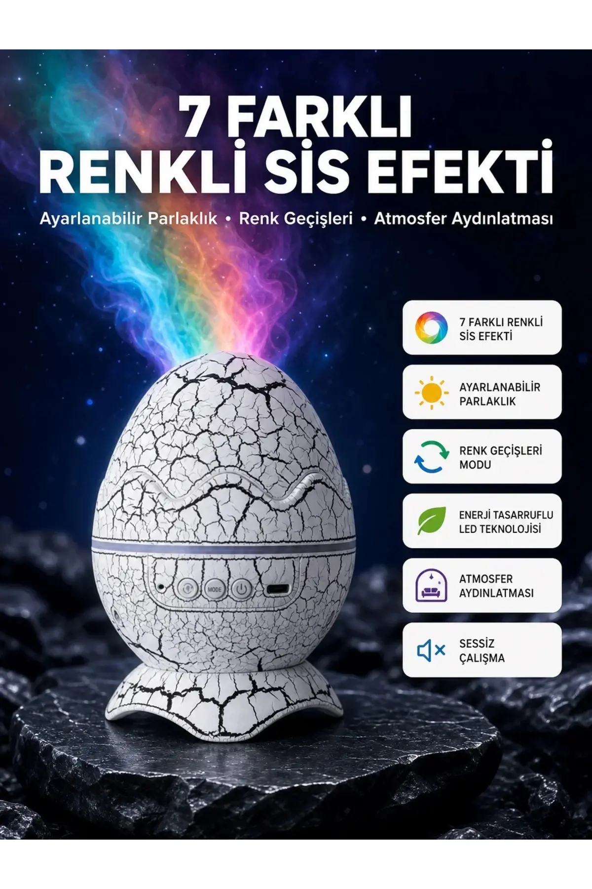 Bluetooth Hoparlör Özellikli 7 Renkli Gece Aydınlatması