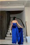 Kadın El Emeği Kadife Kumaş Straplez Yırtmaçlı Maxi Abiye Elbise-1