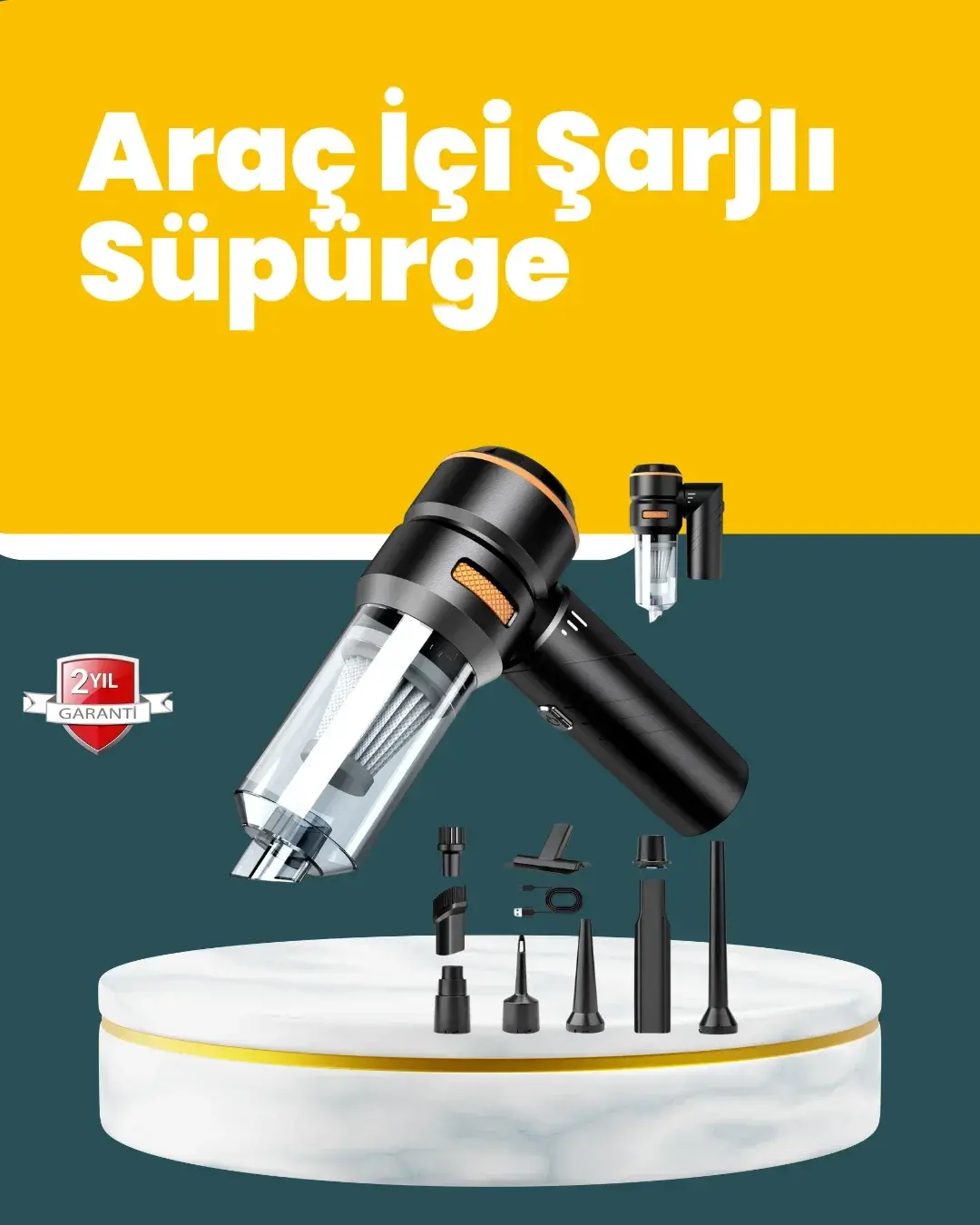 Araç İçi Derinlemesine Tezlik İçin Kompakt ve Ergonok El Süpürgesi