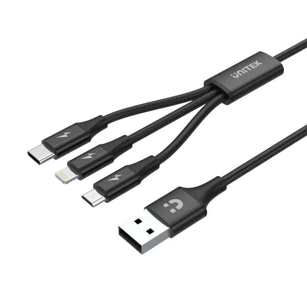 USB-A 3in1 HIZLI ŞARJ KABLOSU 1.2MT 2.4A MICRO USB, TYPE-C, LIGHTNING (C14049BK)