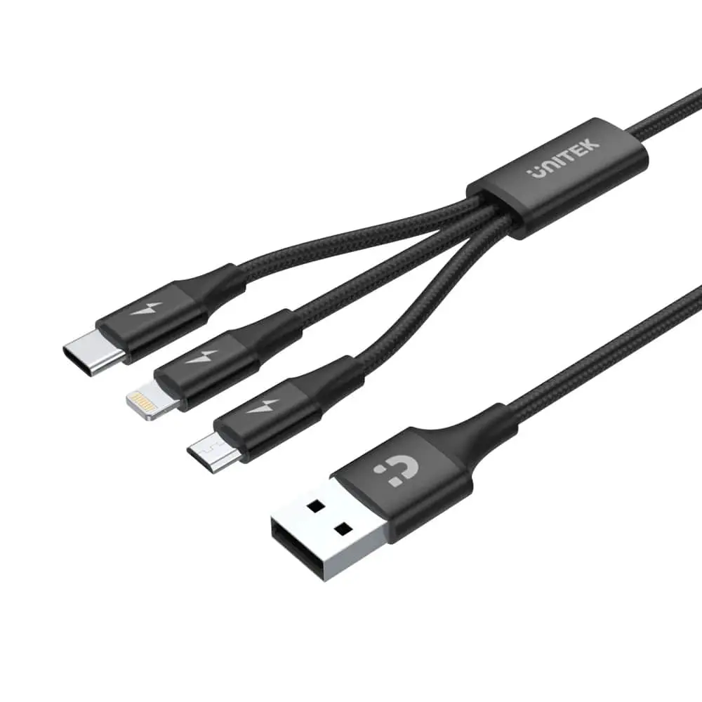 USB-A 3in1 HIZLI ŞARJ KABLOSU 1.2MT 2.4A MICRO USB, TYPE-C, LIGHTNING (C14049BK)