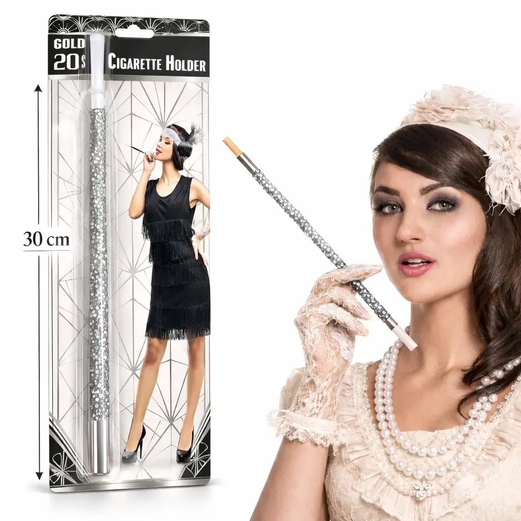 30 Cm Gümüş Payetli Tutacağı – 1920’ler Gatsby Parti Aksesuarı