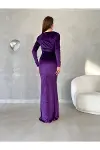 Kadın Zarif Stil Kare Yaka Uzun Kol Balık Kesim Abiye Elbise-3