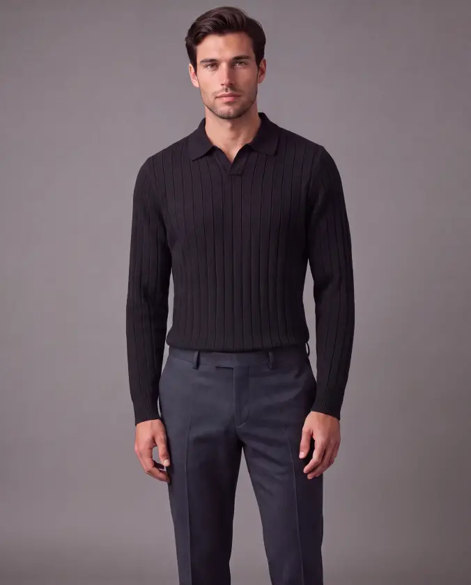 Erkek Gömlek Yaka çizgi Desenli Triko-1 Erkek Gömlek Yaka çizgi Desenli Triko-1