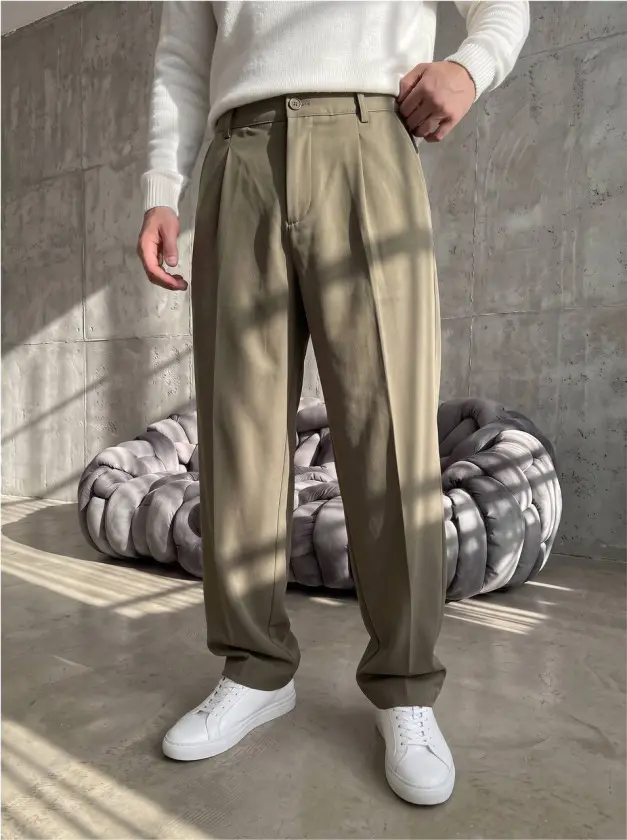 Erkek Rahat Kalıp Pileli Kumaş Pantolon-1 Erkek Rahat Kalıp Pileli Kumaş Pantolon-1