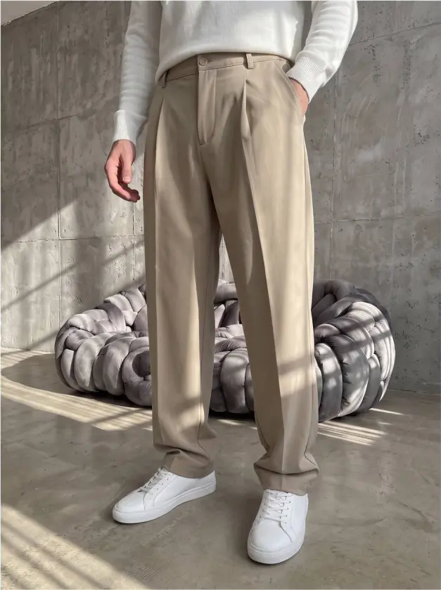 Erkek Rahat Kalıp Pileli Kumaş Pantolon-1 Erkek Rahat Kalıp Pileli Kumaş Pantolon-1