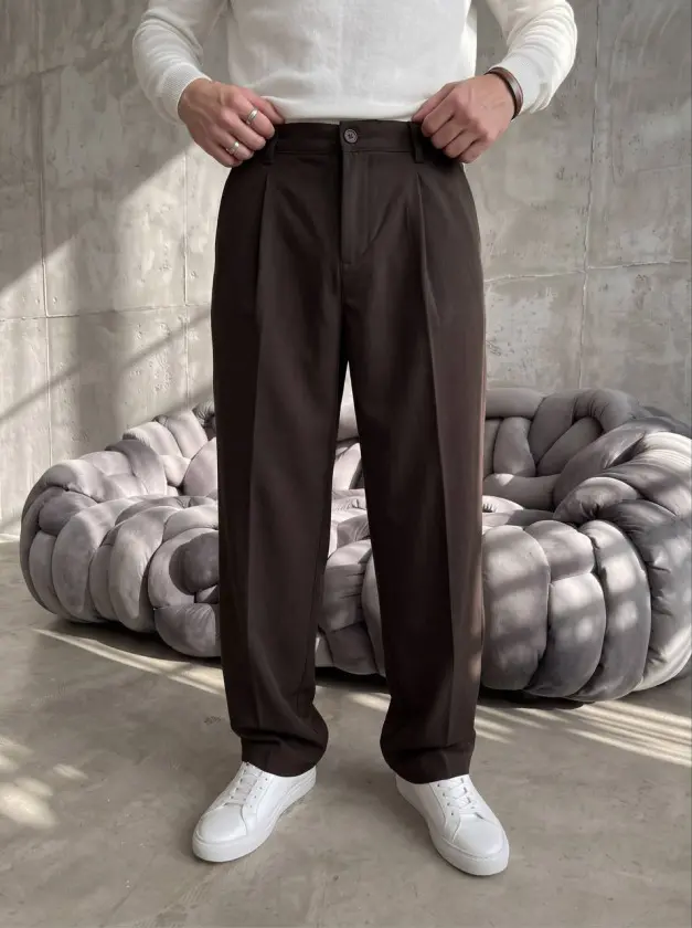 Erkek Rahat Kalıp Pileli Kumaş Pantolon-1 Erkek Rahat Kalıp Pileli Kumaş Pantolon-1