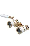 Nefis Işlemeli, Tiyatro / Opera Dürbünü 3x25 Prinç Metal Kaplamalı Retro Beyaz-3