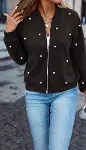 Kadın Uzun Kollu önden Fermuarlı Incili Kısa Modal Ceket-4
