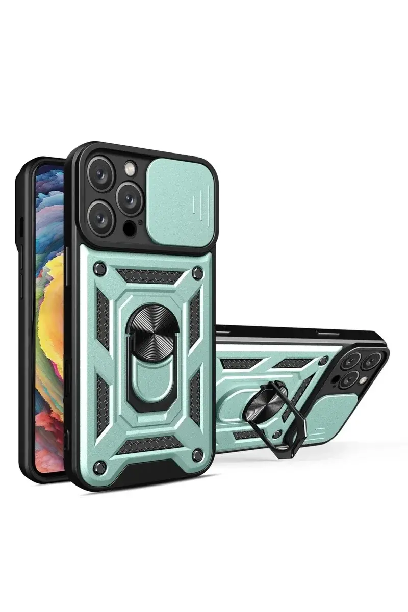 Apple iPhone 16 Pro Kılıf Pars Lens Yüzüklü Silikon - Yeşil