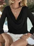 Kadın Uzun Kollu Degaje Yakalı Sandy Bluz-1