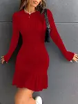 Kadın Bisiklet Yaka Uzun Kol Etek Ucu Fırfırlı Triko (polyenit) Mini Boy Elbise-2