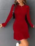 Kadın Bisiklet Yaka Uzun Kol Etek Ucu Fırfırlı Triko (polyenit) Mini Boy Elbise-1