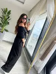 Kadın Uzun Kollu Tek Omuzdan Açık Modal Bluz Ve Pantolon Ikili Takım-2