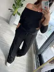 Kadın Uzun Kollu Tek Omuzdan Açık Modal Bluz Ve Pantolon Ikili Takım-6
