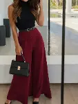 Kadın Yüksek Bel Kemerli Double Kumaş Palazzo Pantolon-2