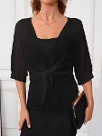 Kadın Truvakar Kol önden Bağlamalı Kısa şifon Bolero Ceket-3
