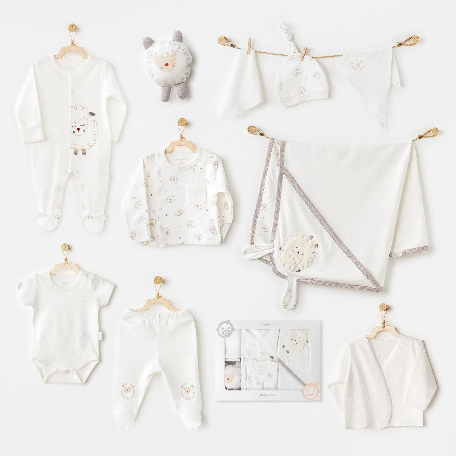 Andywawa AC25561 Newborn Set Tinny Ships 10'Lu Hastane Çıkışı Ekru