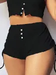 Kadın Ip Askılı Crop Bluz Ve Yanlardan Büzgülü Ikili Kaşkorse Short Takım-2