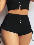 Kadın Ip Askılı Crop Bluz Ve Yanlardan Büzgülü Ikili Kaşkorse Short Takım-4