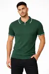 Erkek Fermuarlı Yaka Fitilli Triko Kısa Kollu Regular Fit Tişört T-shirt - Yeşil-2