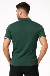 Erkek Fermuarlı Yaka Fitilli Triko Kısa Kollu Regular Fit Tişört T-shirt - Yeşil-3