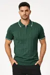 Erkek Fermuarlı Yaka Fitilli Triko Kısa Kollu Regular Fit Tişört T-shirt - Yeşil-4