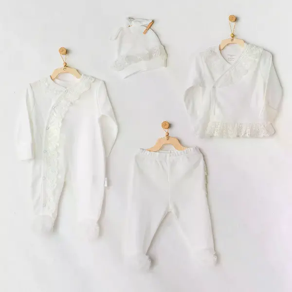Andywawa AC25312 Newborn Chic Girl Tüllü 4'Lü Hastane Çıkışı Ekru