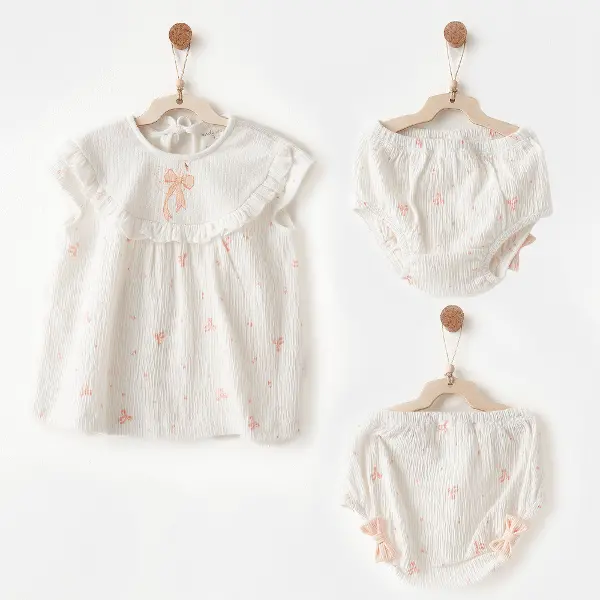 Andywawa AC26541 Little Swan Love Elbise Takım Ekru