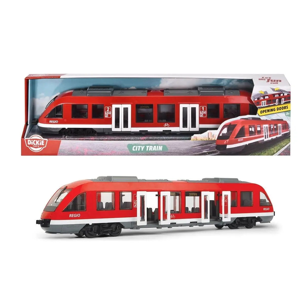 203748002 Dickie City Train
free wheel interior opening doors and roof 1 43