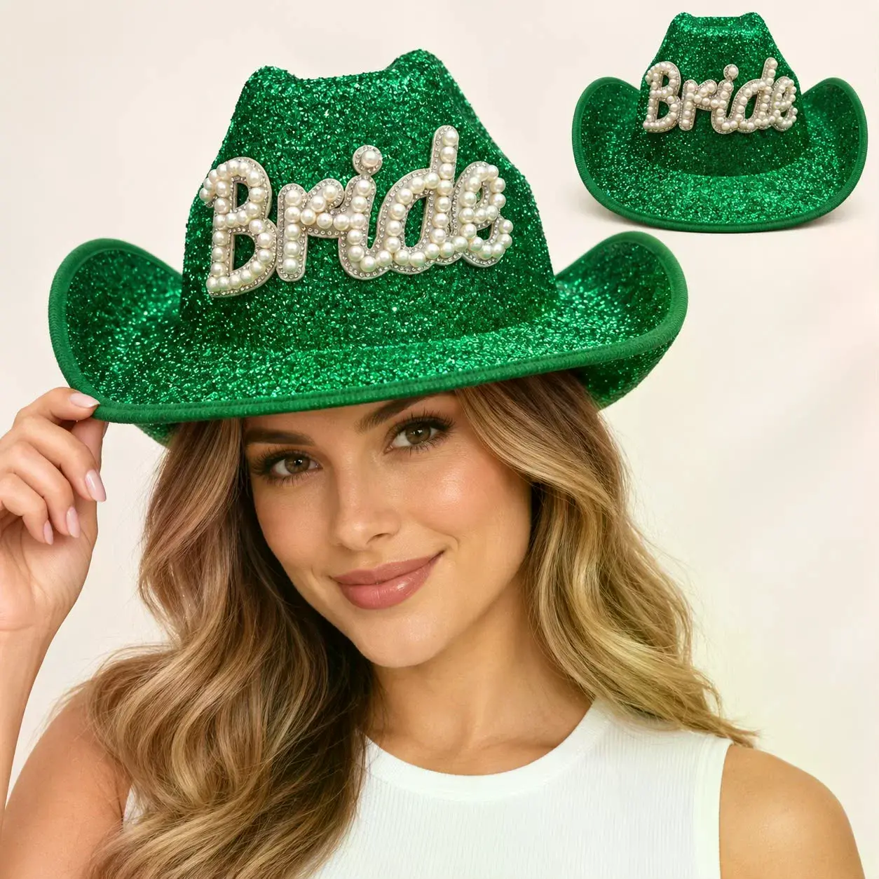 Yeşil Bride Gelin Şapkası – Parıltılı Bekarlığa Veda Şapkası