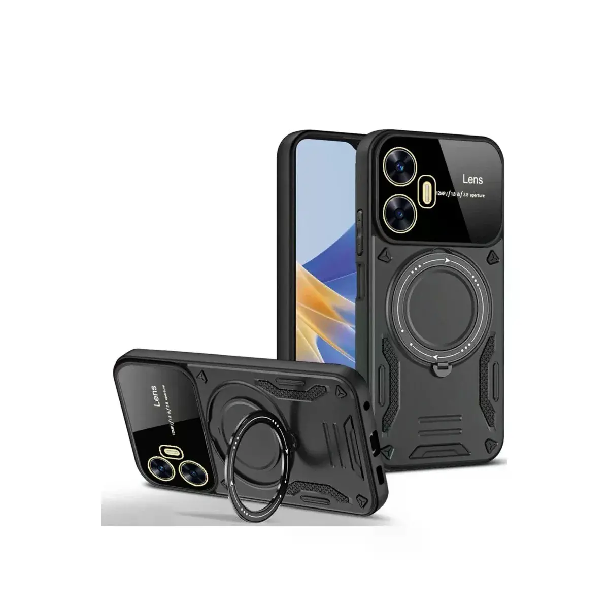 Realme C55 Kılıf Joy Lens Standlı Kapak - Siyah