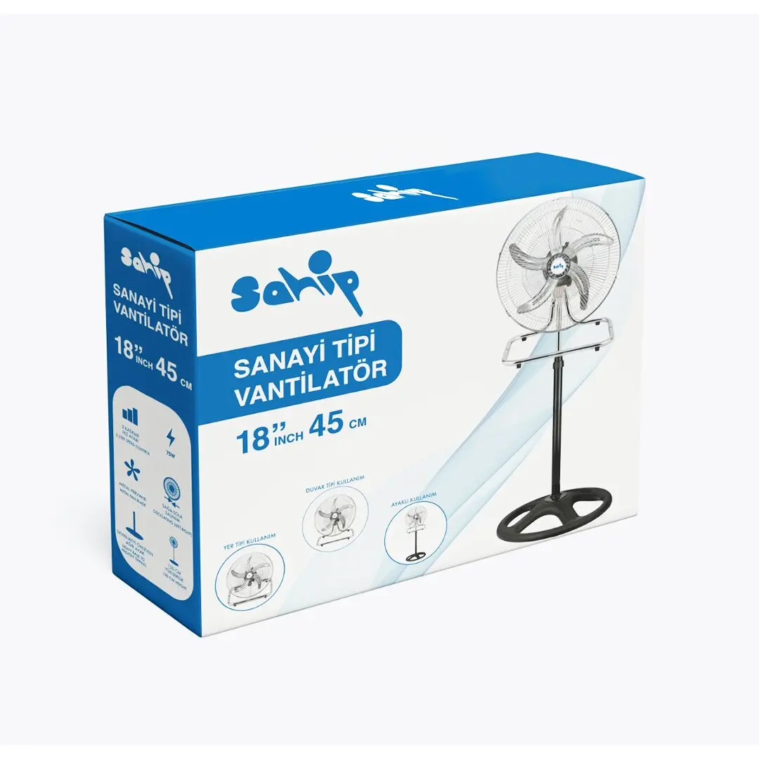 3İN1 KULLANIM 18 İNÇ 45 CM SANAYİ TİPİ AYAKLI VANTİLATÖR 5-METAL PERVANE 3-KADEME HIZ 75WY:150CM FAN (4745)