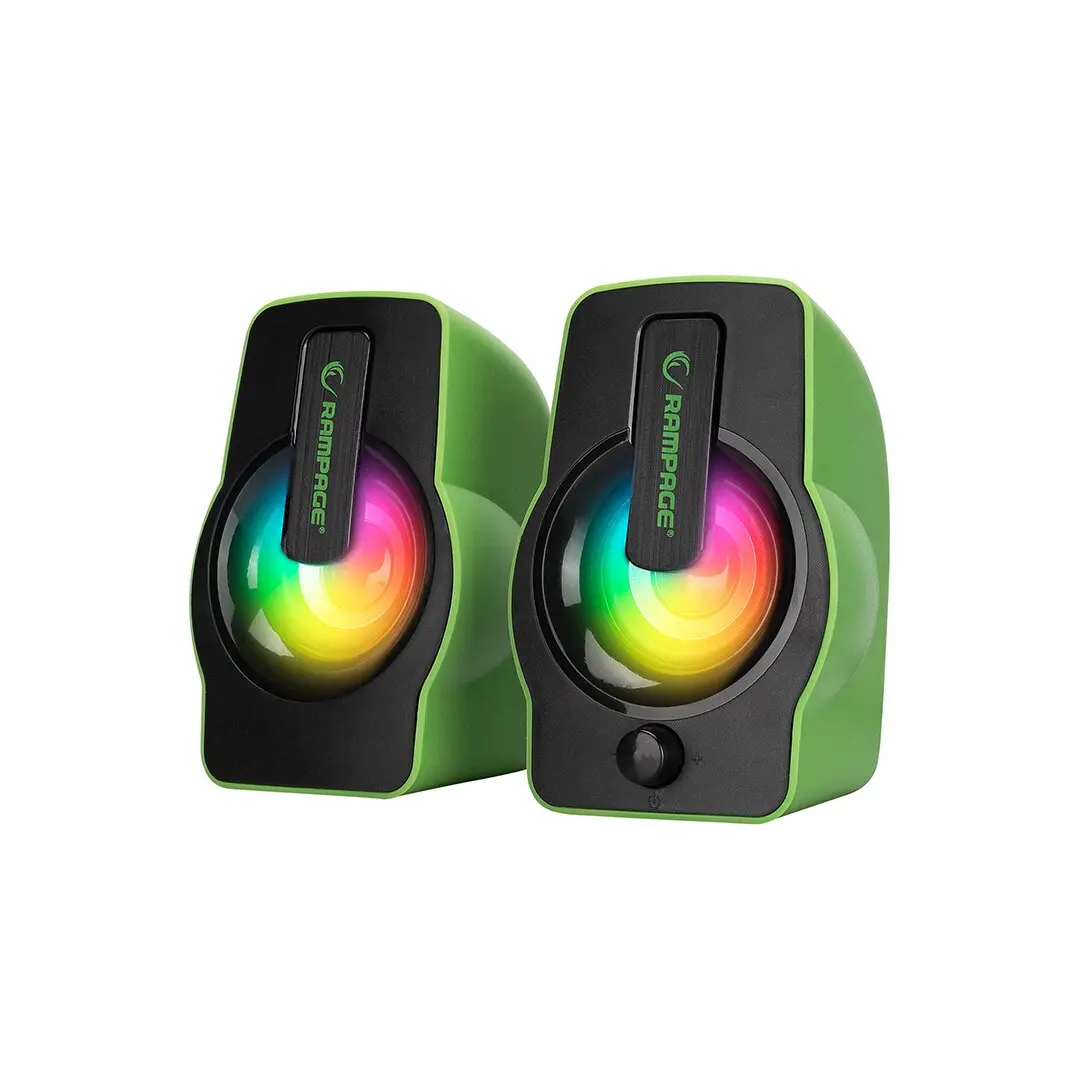 YEŞİL - RGB IŞIKLI 1+1 HOPARLÖR SPEAKAER SET USB KABLO 2.0 MULTİMEDYA - 6W (4745)