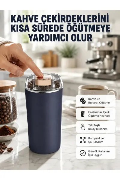 Kahve ve Baharat Öğütücü Kolay Tezlenebilir Paslanmaz Çelik Taşınabilir